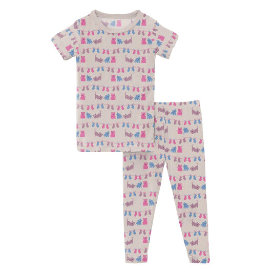 Print Short Sleeve Pajama Set | Latte 3 Little Kittens