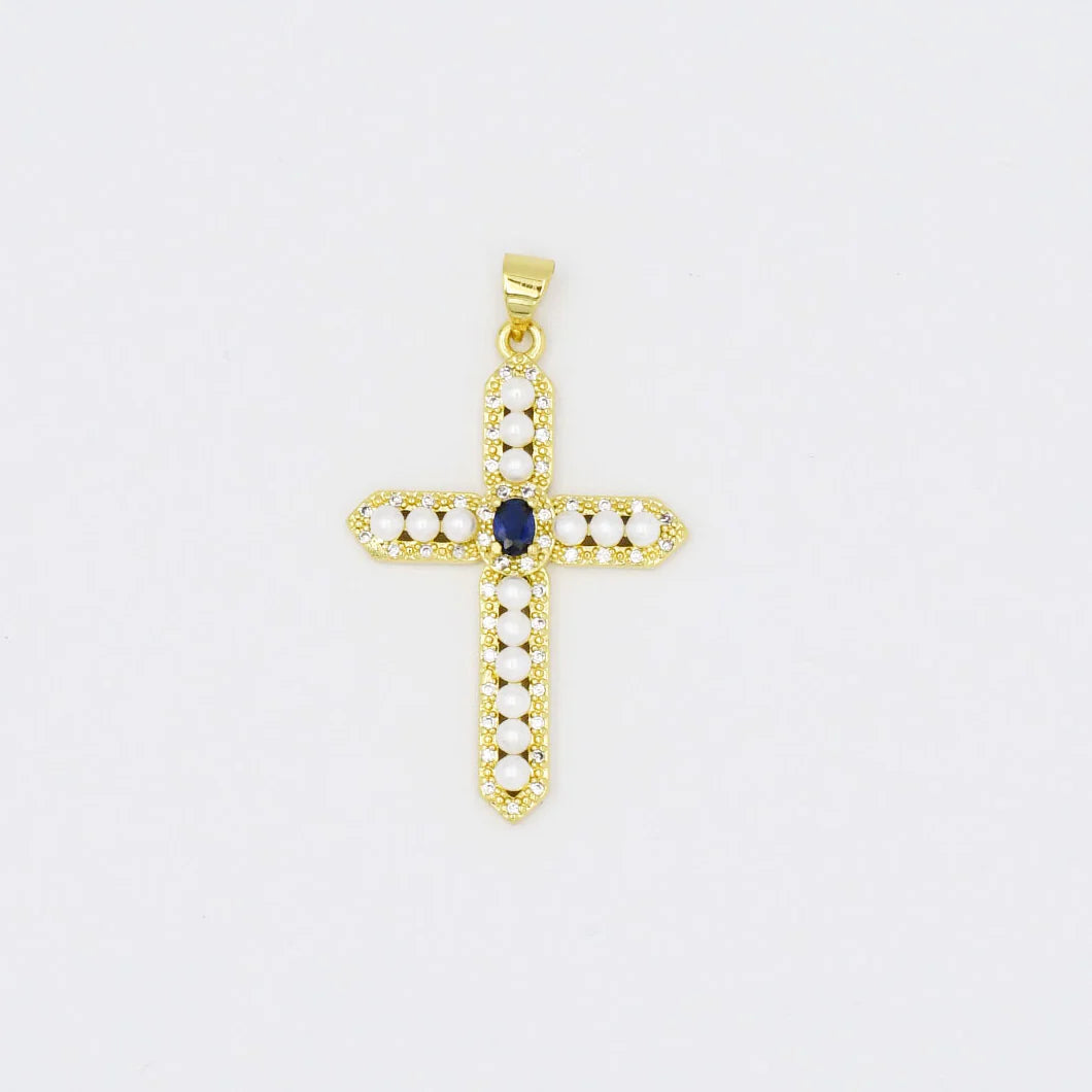 Pearl Gem Cross Charm