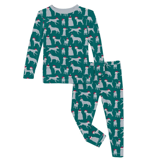 Print Long Sleeve Pajama Set | Cedar Santa Dogs