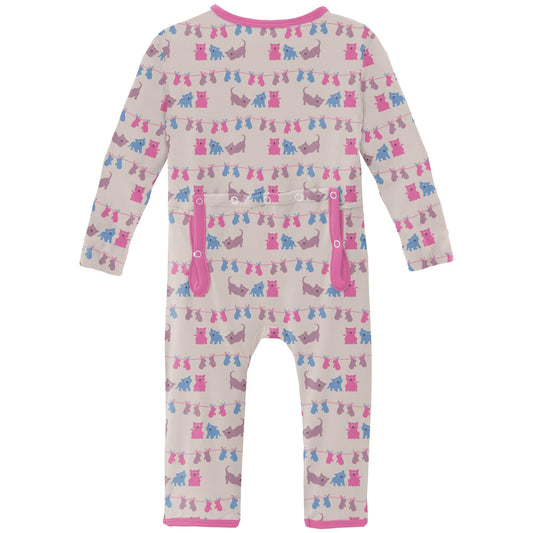 Print Coverall with 2 Way Zipper in Latte 3 Little Kittens
