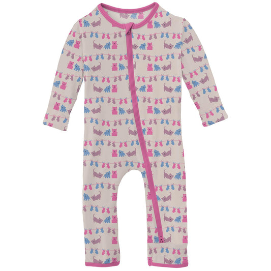 Print Coverall with 2 Way Zipper in Latte 3 Little Kittens