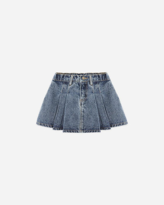PLEATED DENIM SKIRT || INDIGO DENIM