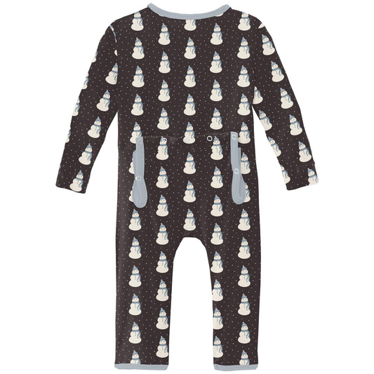 Print Coverall with 2 Way Zipper | Midnight Tiny Snowman