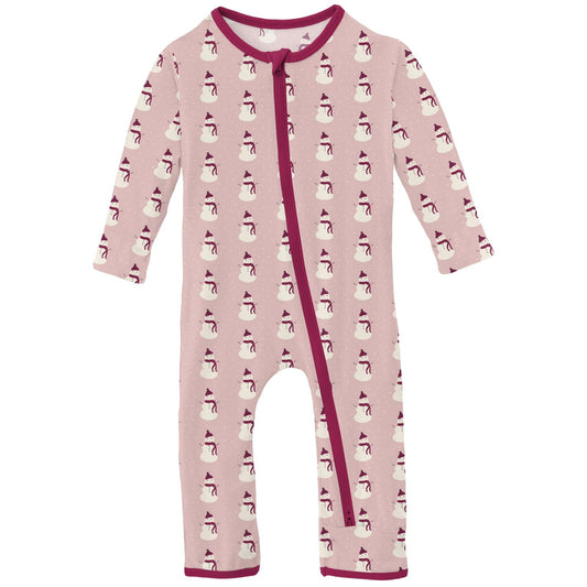 Print Coverall with 2 Way Zipper | Baby Rose Tiny Snowman