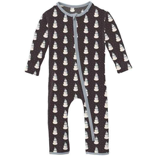 Print Coverall with 2 Way Zipper | Midnight Tiny Snowman