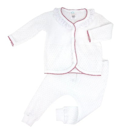 KNIT EYELET LEGGINGS SET | RED TRIM