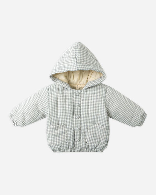 HOODED WOVEN JACKET || BLUE GINGHAM