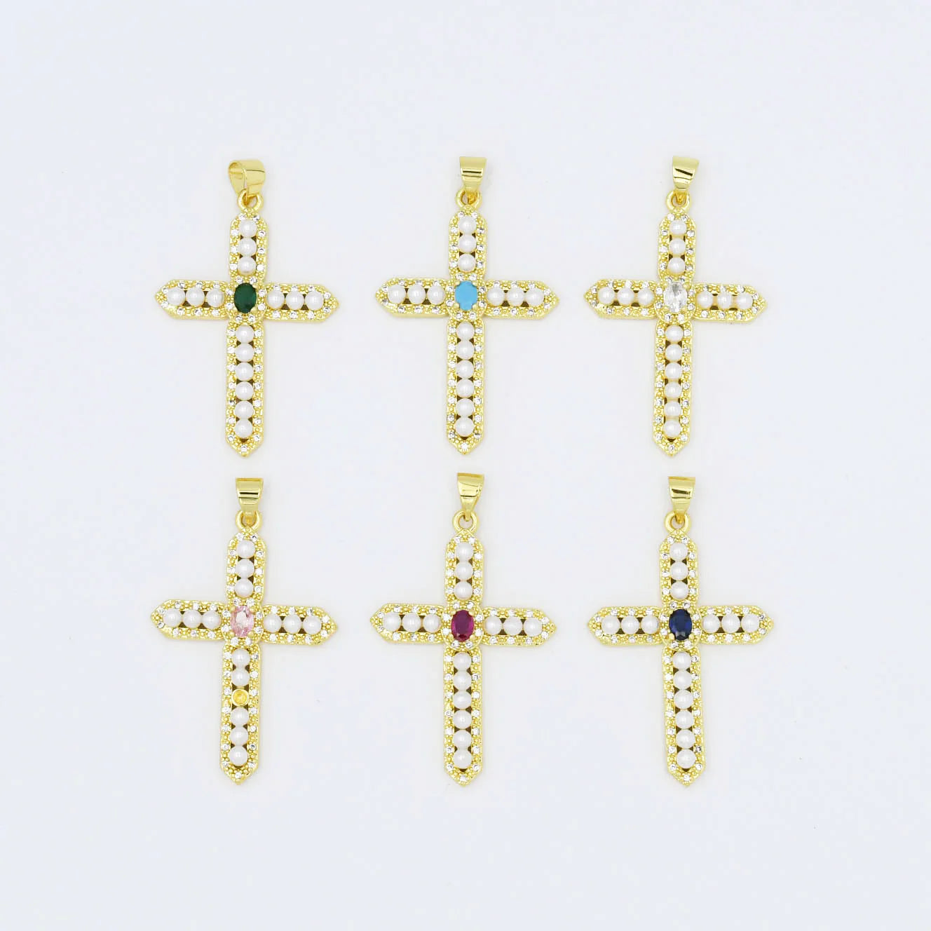 Pearl Gem Cross Charm