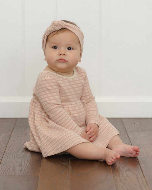 RIBBED LONG SLEEVE DRESS || DUSTY ROSE MICROSTRIPE