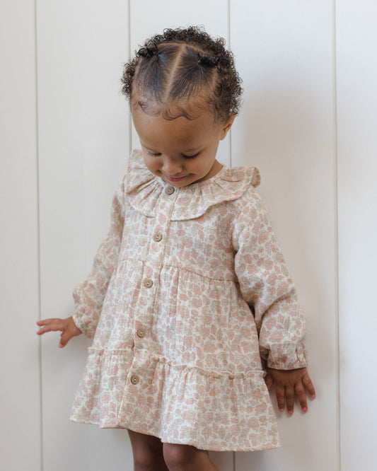 RUFFLE COLLAR BUTTON DRESS || PINK BLOSSOM