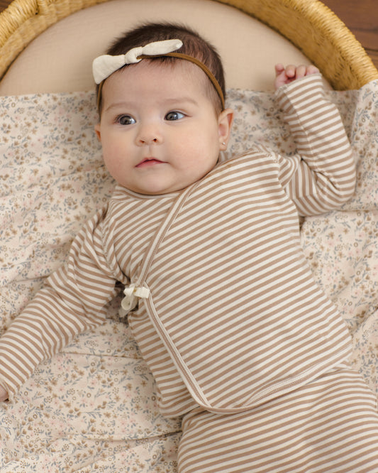 WRAP TOP + FOOTED PANT SET || ALMOND STRIPE