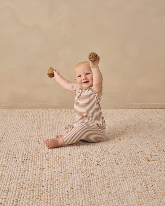 SHORT SLEEVE JUMPSUIT || ALMOND STRIPE