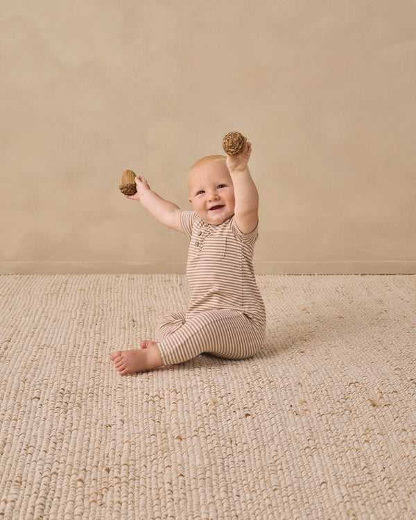 SHORT SLEEVE JUMPSUIT || ALMOND STRIPE