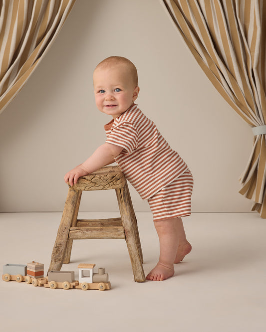 BOXY POCKET TEE + SHORT SET || POPPY STRIPE
