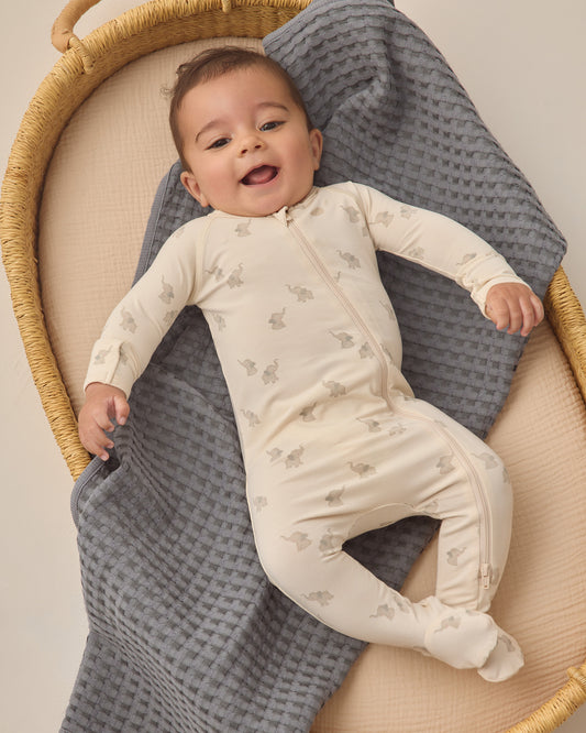 BAMBOO ZIP FOOTIE || ELEPHANTS
