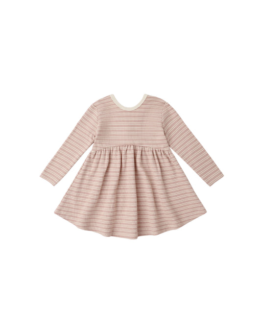 RIBBED LONG SLEEVE DRESS || DUSTY ROSE MICROSTRIPE