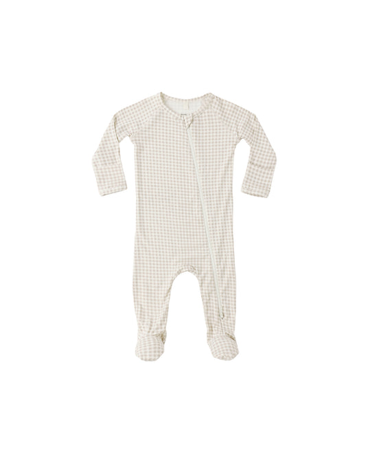 BAMBOO ZIP FOOTIE || OAT GINGHAM