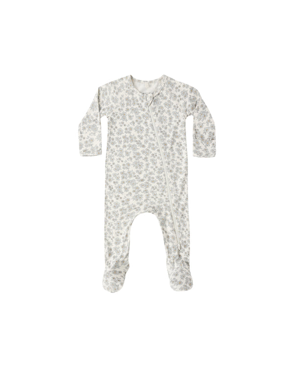 BAMBOO ZIP FOOTIE || BLUE FLORAL