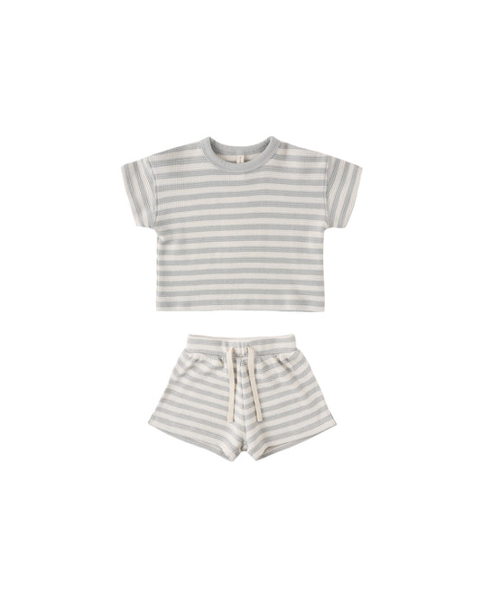 WAFFLE TEE + SHORT SET || SKY STRIPE