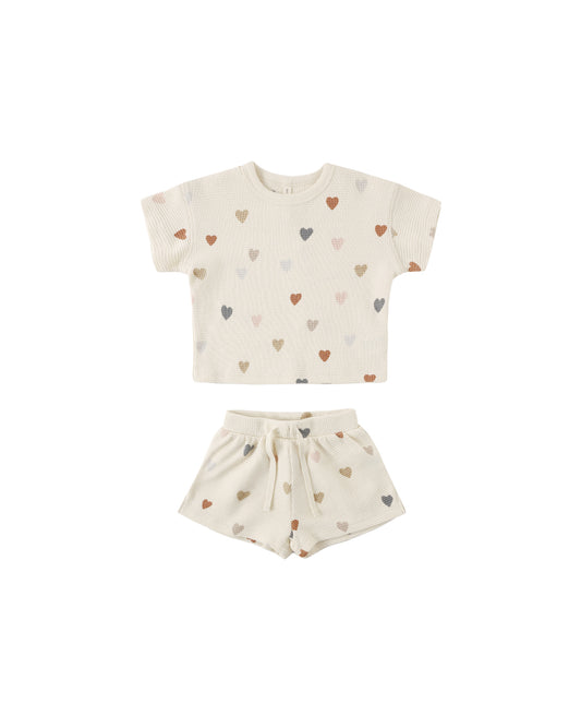 WAFFLE TEE + SHORT SET || CONFETTI HEARTS