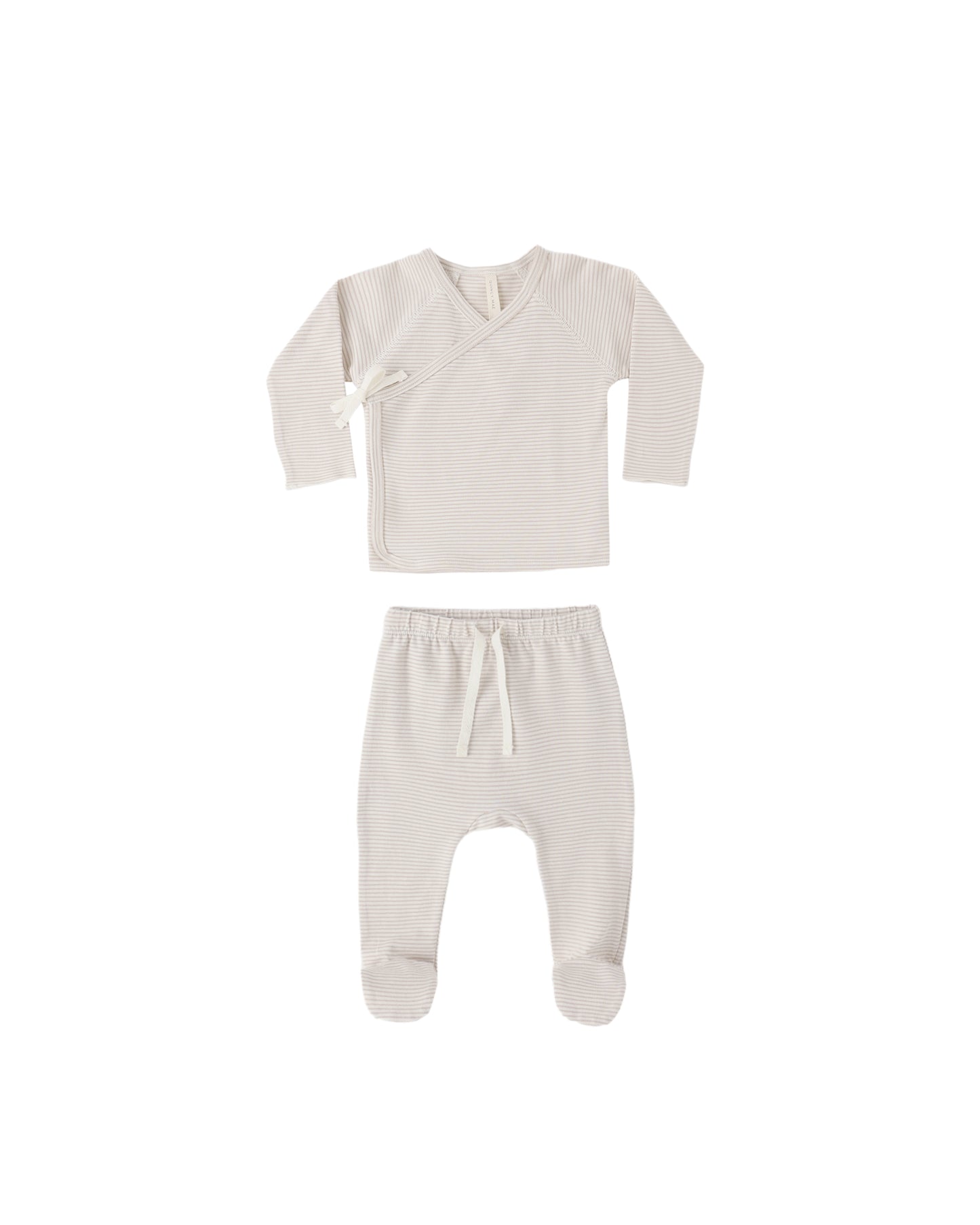 WRAP TOP + FOOTIE PANT SET || OAT MICRO STRIPE