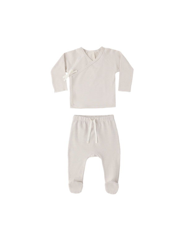 WRAP TOP + FOOTIE PANT SET || OAT MICRO STRIPE