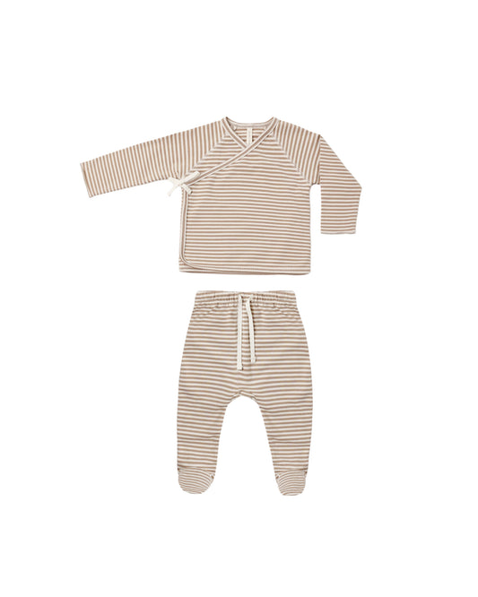WRAP TOP + FOOTED PANT SET || ALMOND STRIPE