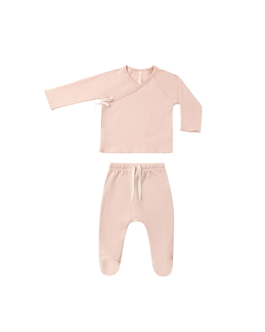WRAP TOP + FOOTED PANT SET || DUSTY ROSE