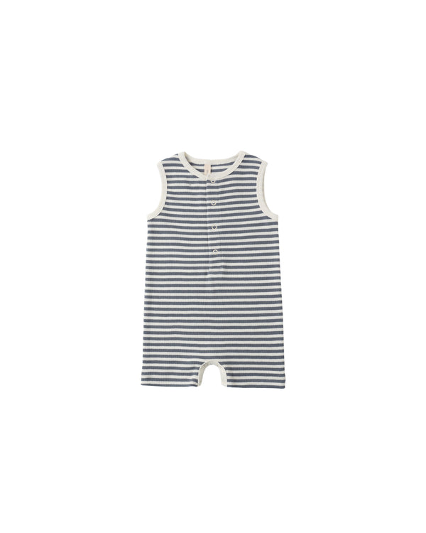 RIBBED HENLEY ROMPER || OCEAN STRIPE