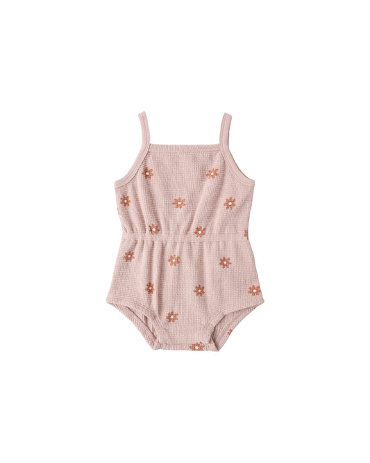 WAFFLE CINCH ROMPER || PINK DAISY