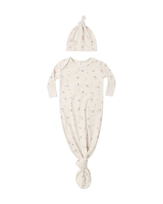 KNOTTED BABY GOWN + HAT SET || FALL DITSY