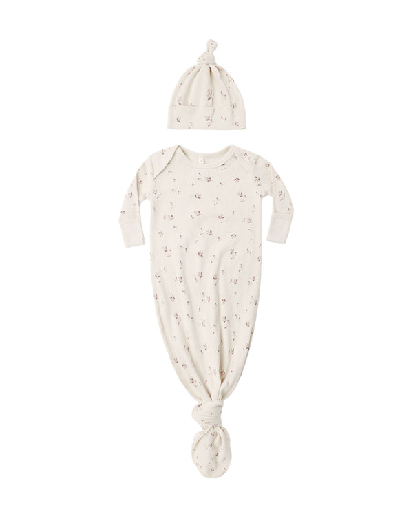 KNOTTED BABY GOWN + HAT SET || FALL DITSY