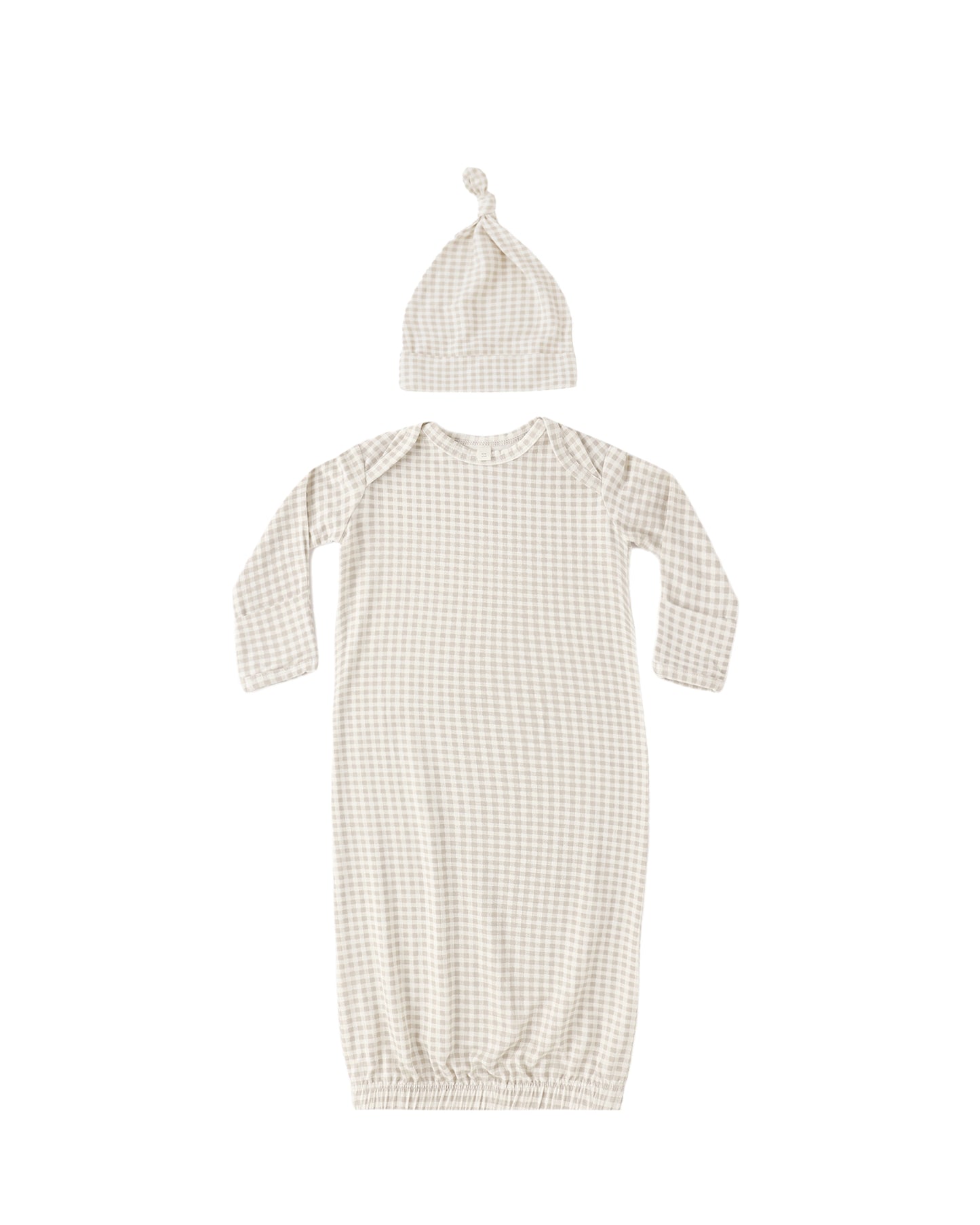 BAMBOO BABY GOWN + HAT SET || OAT GINGHAM