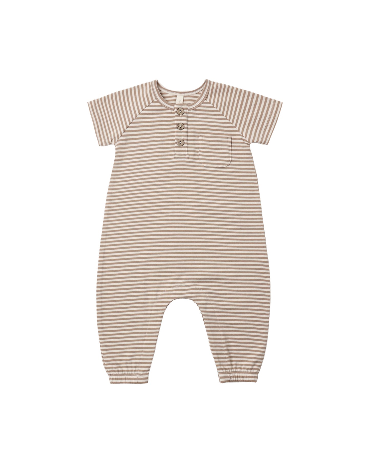 SHORT SLEEVE JUMPSUIT || ALMOND STRIPE