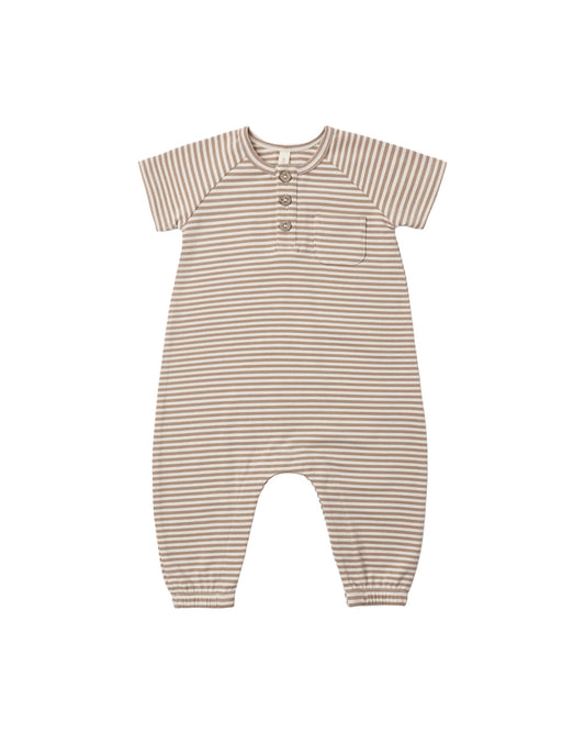 SHORT SLEEVE JUMPSUIT || ALMOND STRIPE