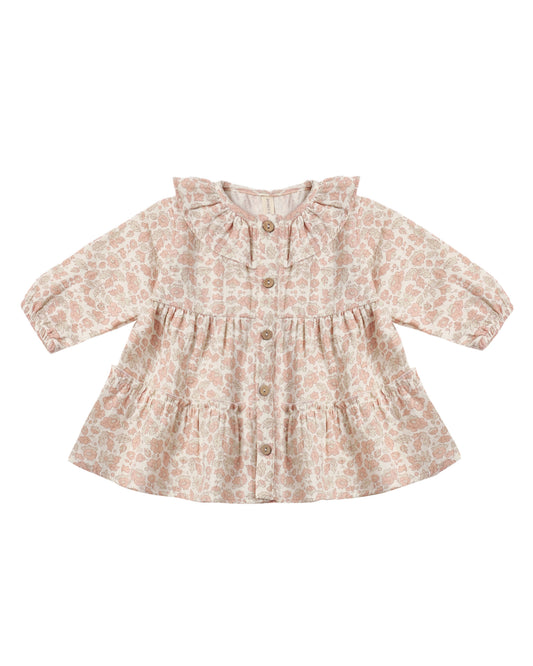 RUFFLE COLLAR BUTTON DRESS || PINK BLOSSOM