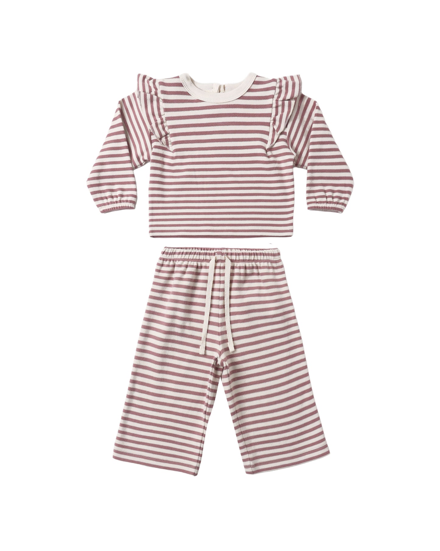 RUFFLE COZY SET || MULBERRY STRIPE