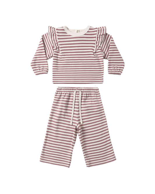 RUFFLE COZY SET || MULBERRY STRIPE