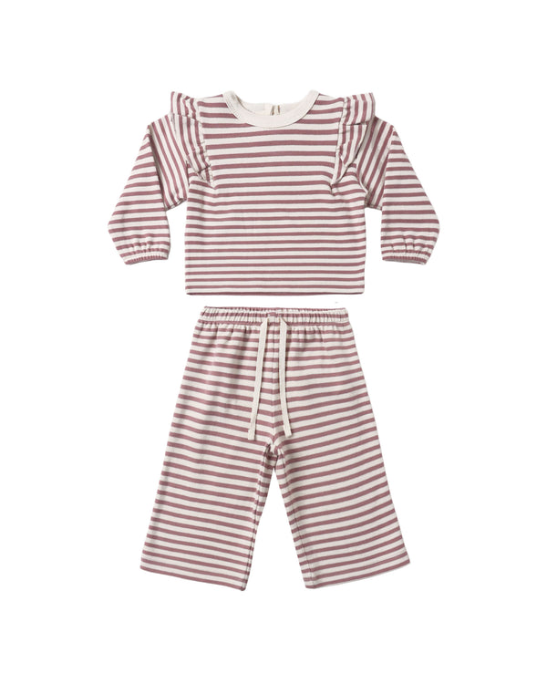 RUFFLE COZY SET || MULBERRY STRIPE