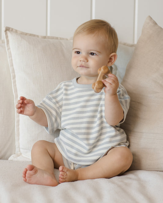 WAFFLE TEE + SHORT SET || SKY STRIPE