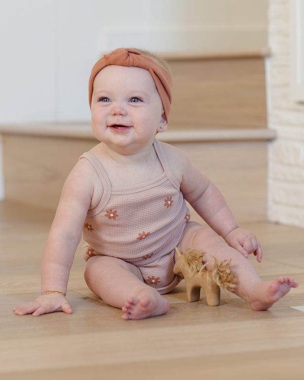 WAFFLE CINCH ROMPER || PINK DAISY