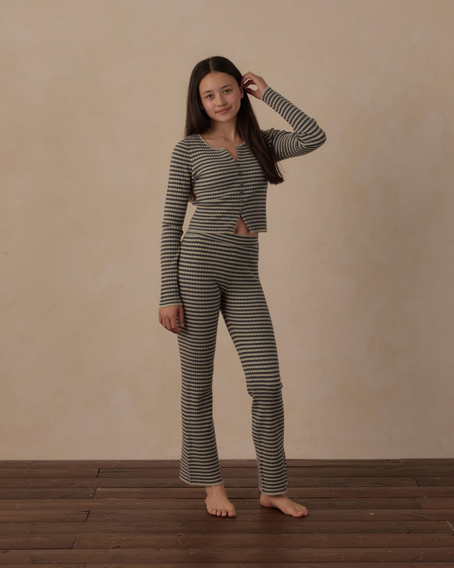 TEEN FLARE RIB KNIT PANT || MIDNIGHT STRIPE