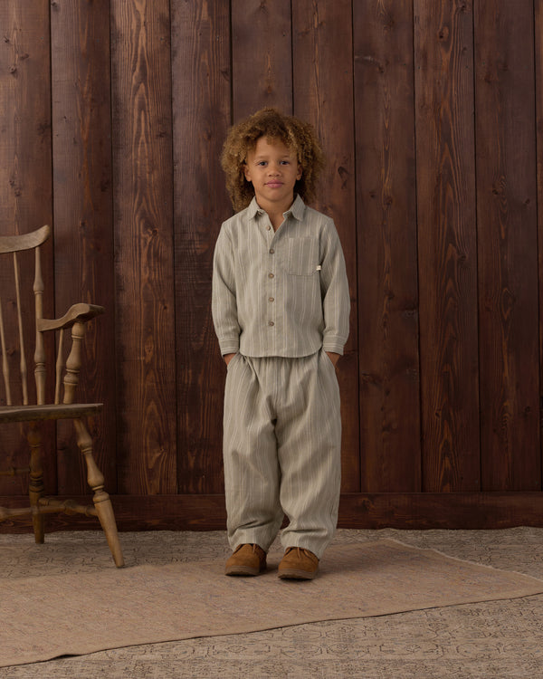 COLLARED LONG SLEEVE SHIRT || SAGE PINSTRIPE