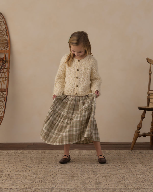 TIERED MIDI SKIRT || OLIVE DOBBY PLAID