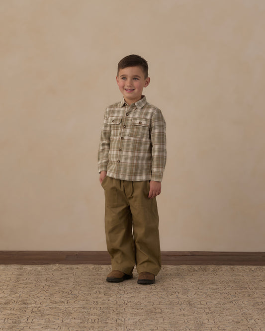 POCKETED CORDUROY SHIRT || OLIVE DOBBY PLAID