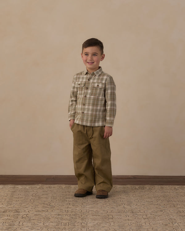 POCKETED CORDUROY SHIRT || OLIVE DOBBY PLAID