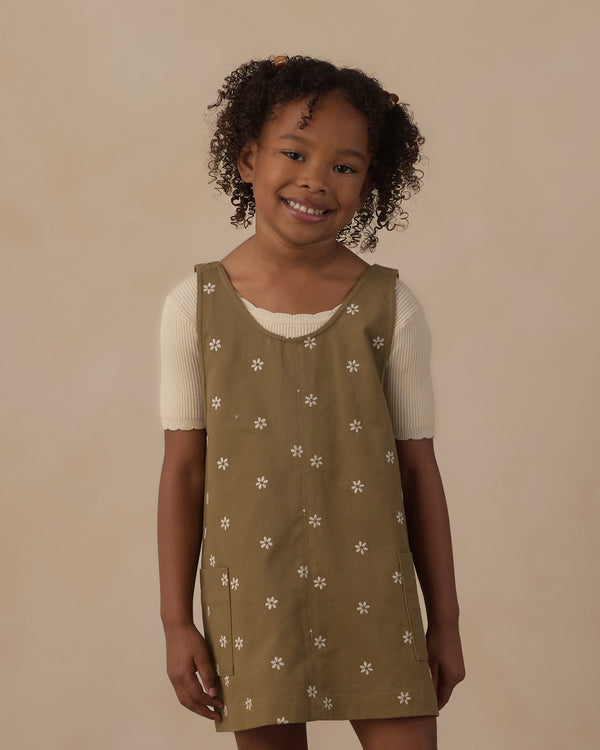 V-NECK OVERALL DRESS || EMBROIDERED DAISES