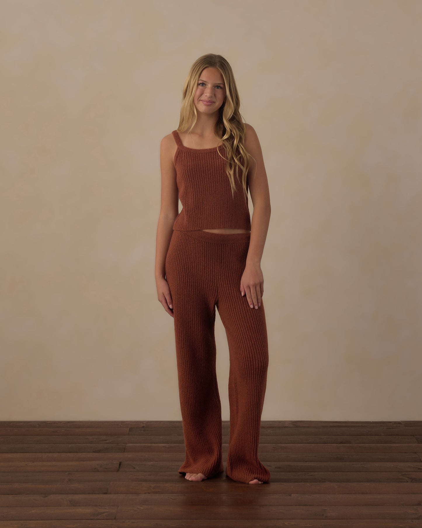 TEEN FUZZY KNIT LOUNGE SET || BRICK