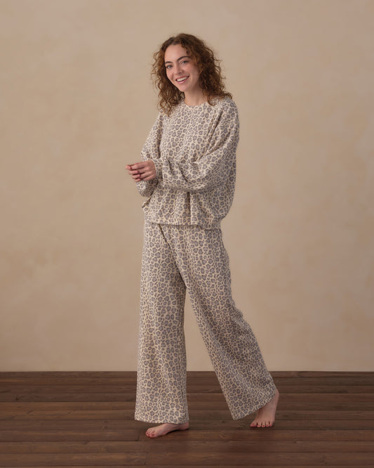 WOMEN'S WIDE LEG SWEATPANT || BLUE LEOPARD