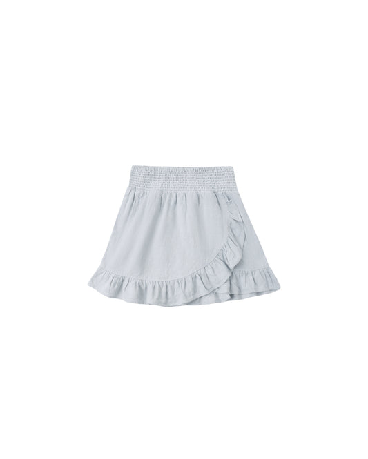 WRAP RUFFLE SKIRT || HEATHERED LIGHT BLUE